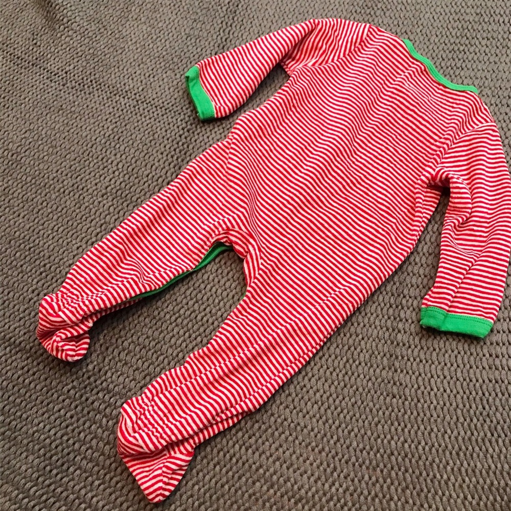 Mudpie Striped Santa Super Soft Red Footie Pajamas - Picture 5 of 7